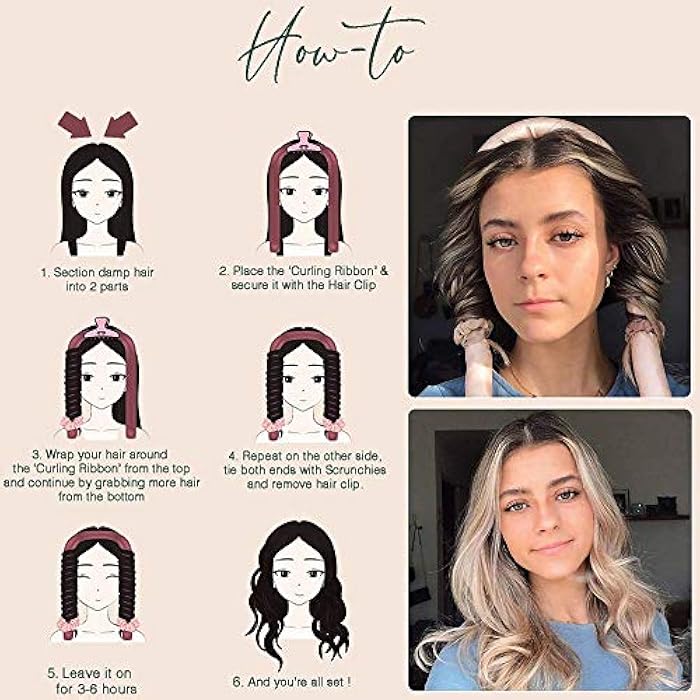N.C NC Heatless Curling Rod Silk Headband, No Heat Curls Hair Rollers with Ribbons Sleeping Soft Wave Formers Hair Curlers DIY Hair Styling Tools for Long Medium Hair random color - Image 5